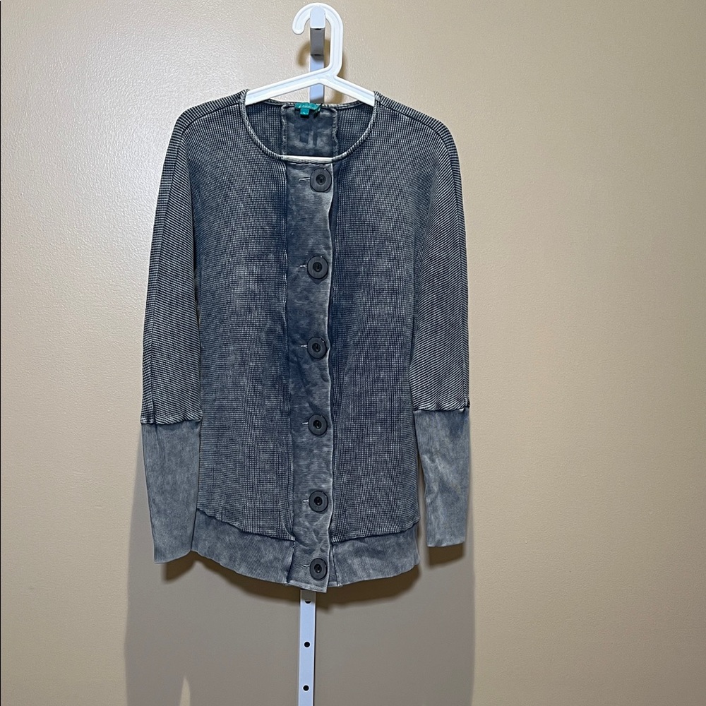 Washed Denim Blue Button-Front Women's Cardigan Sweater